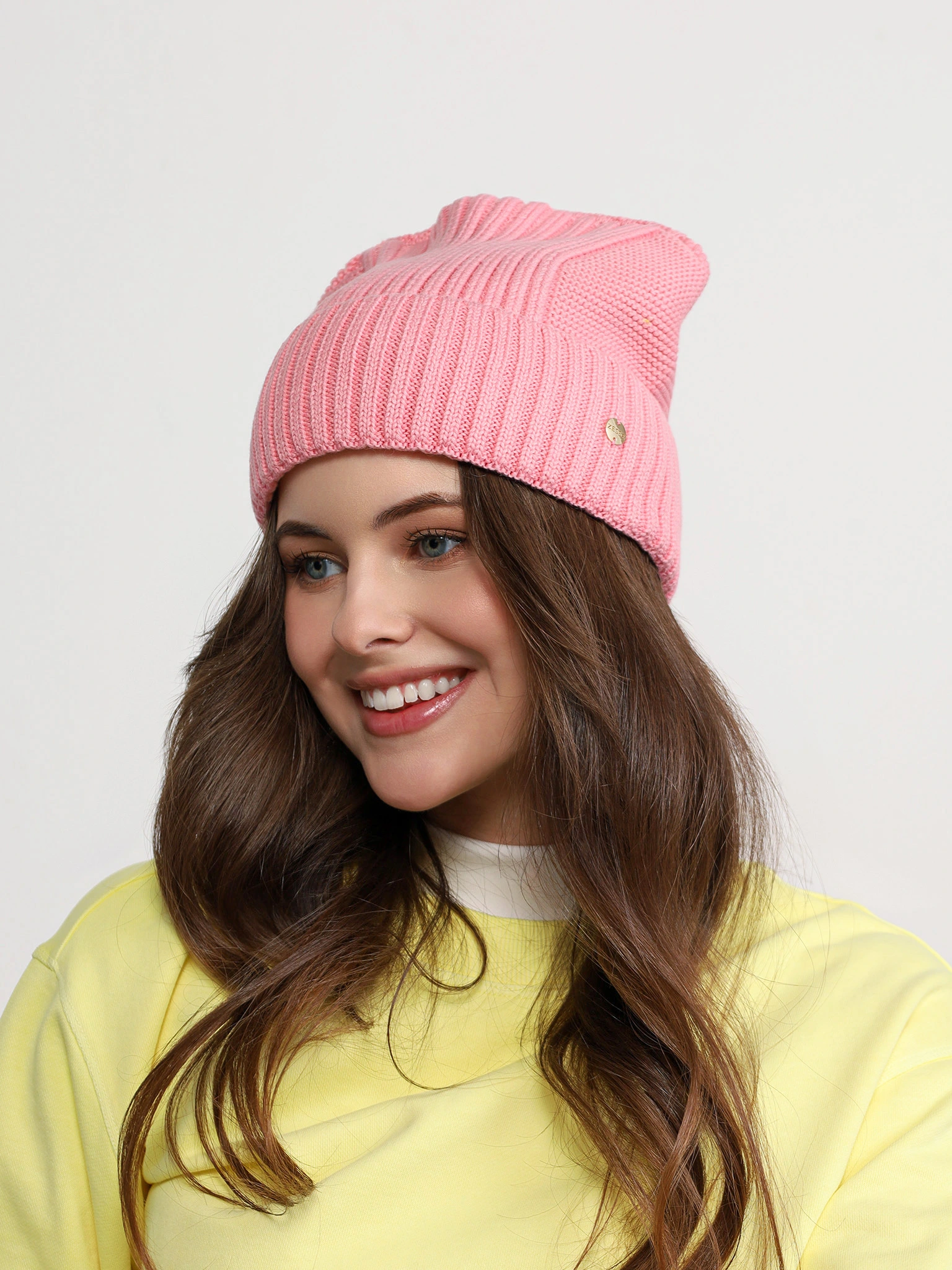 Шапка-бини из смесовой вискозы с отворотом в ассортименте